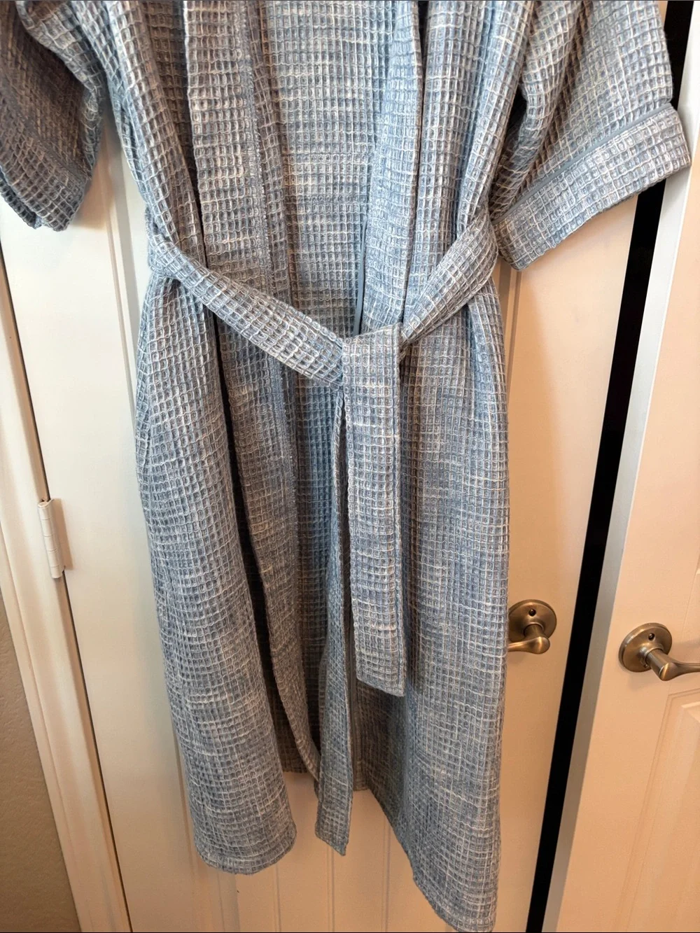 Waffle Weave Light Blue Kimono Robe with Belt - Unbranded
